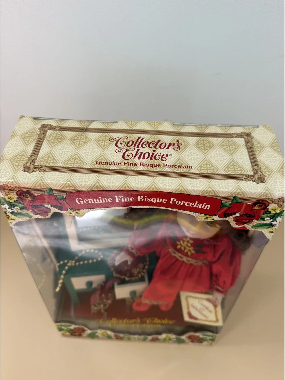 Collectors Choice Genuine Bisque Porcelain Doll With Wood Dressing Table W/COA
